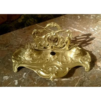 Large Inkstand Rocaille Gilt Bronze Louis XV Style