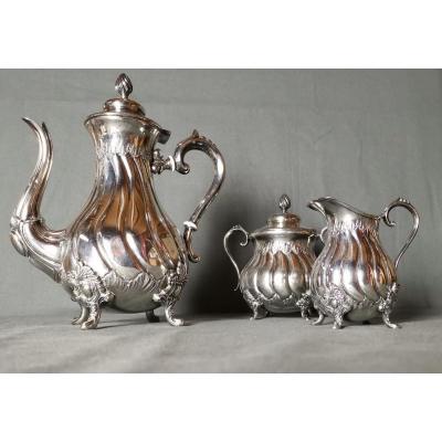 Coffee Service Of The Manufacture d'Orfèvrerie d'Ercuis Napoleon III Around 1880-1900.