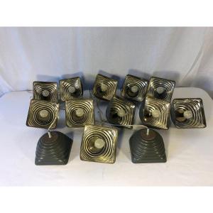 Lot Of 13 Old Shop Pendant Lamps In églomisé Glass.