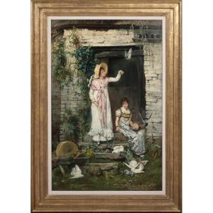 Feeding The Birds, 19th Century By Charlotte J Weeks (19th Century, British) 