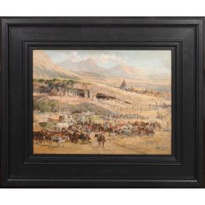 Sketch Of A Cattle Ranch, 19th Century Attributed To Charles Schreyvogel (1861-1912)  