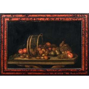 Still Life With Pears, Apples And Grapes In An Upturned Basket, 17th Century  