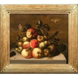 Study Of Apples, Pears, A Caterpillar, Butterflies And A Mouse, Dated 1635 