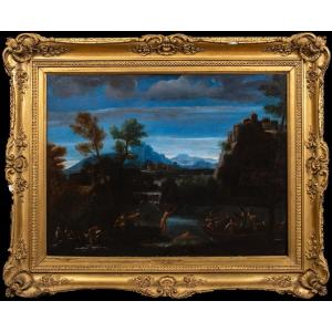 Nude Bathers In The Moonlight, 17th Century Attributed To Sisto Badalocchio (1581/85-1647) 