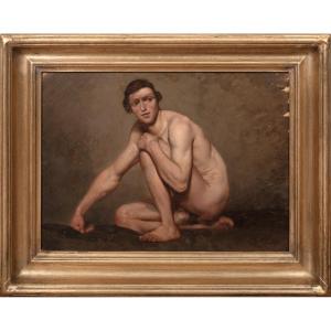 Portrait Of A Nude Man, 18th Century, School Of Jacques-louis David (1748-1825)