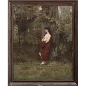 Nude Girl In The Forest, 19th Century. Attributed To Jean-jacques Henner (1829-1905)