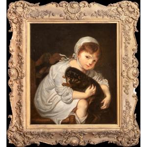 Portrait Of A Young Girl And Her Small Dog, Circa 1800 Jean-baptiste Greuze (1725–1805)  