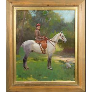 Portrait Of Hilda, Riding Her Pony "piano" Accompanied By A Jack Russell Terrier, Dated 1892