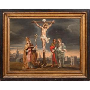The Crucifixion, The Virgin Mary, Saint John The Evangelist And Saint Nicholas, 17th Century