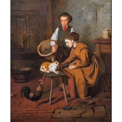 Mealtime, Nineteenth Century Signed Granges - Beautiful Interior Scene