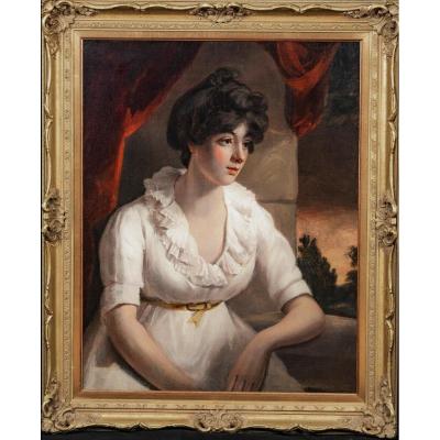 Portrait Of A Lady Wearing A White Dress, 19th Century Beautiful English School Portrait 1840