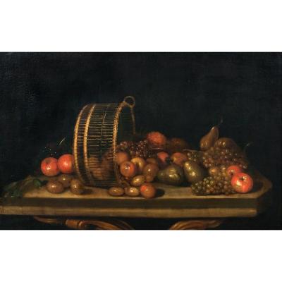 Still Life Of Pears, Apples And Grapes In An Upturned Basket, 17th Century