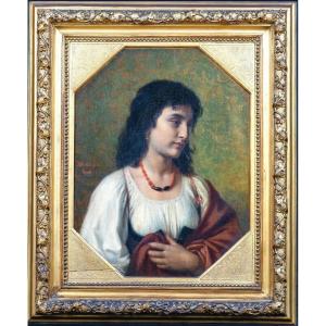 Portrait Of A Neapolitan Girl, "paquetta", 19th Century By Gustav Muller (1811-1880)