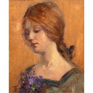 Portrait Of A Redhead Holding Flowers, Circa 1900