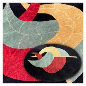 Art Deco Round Carpet With Lotus Flower Decor