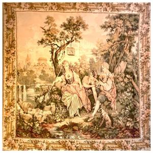 Gallant Country Scene Wall Hanging Tapestry. Twentieth Century