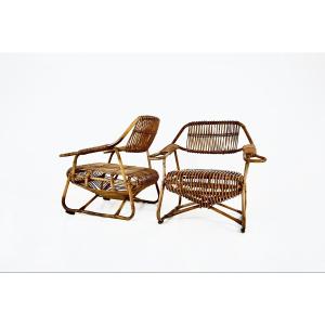 Pair Of Italian Rattan Armchairs, 1960s