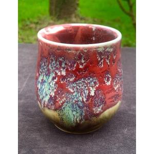 Contemporary Ox Blood Ceramic Cup Oxblood Color, Deep & Intense Red Color
