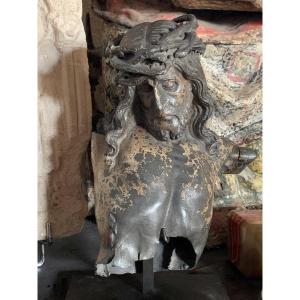 Ptd Polychrome Pewter / Lead Doloris Bust Of Christ Of Sorrows, Early 17th Cty