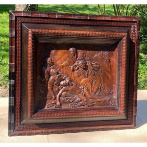 From Annibale Carracci (1560-1609), Wooden Carved Panel The Lamentation Of Christ