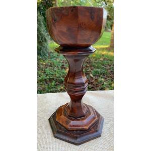 Folk Art, Wooden (olive Tree) Turned & Carved Chalice Or Cup, On Feeth (olive Tree)