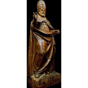 Spain 17th Cty, Large Pained & Gild Wooden Carved Saint Bishop Statue