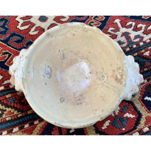 Spain 15th Century Small Bowl With Handles Plain Ivory Ceramic