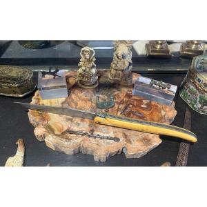 Stolen ! Laguiole,  32cm Wedding Knife, Full Ivory Handle, Hand-chiseled Bee & Steel Spring