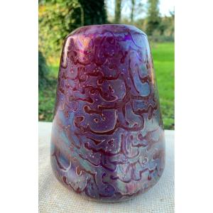 Exposition Model Iridescent Ceramic Vase With Arabic Written, Clément Massier Dated 1900