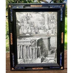 17th Large & Rare Anatomy Engraving Crisostomo Martinez, Frame Semi-precious Stones