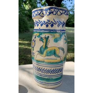 Early 19th Seville Earthenware Important Jug With Trilobed Neck