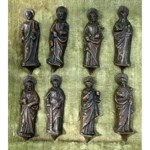Set Of 8 Bronze Religious Applique Dolls, Apostles, Flanders 15th/16th Cty
