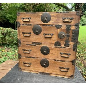 Japan Tansu Chest Of Drawers / Cabinet In 2 Sections, Early Meiji Period (1870/1880)