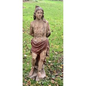 Late 16th, Large (130cm) Polychrome St Sebastain Wden Carved Statue