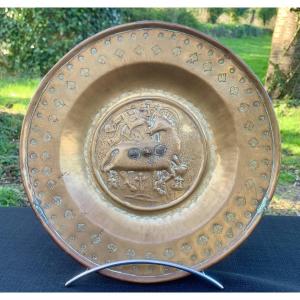 16th Cty Embossed And Chiseled Alms Dish, With Mystic Lamb 