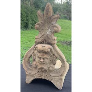 Very Large Terracotta Renaissance Style Ridge Tile With Interlacing Pattern & Satyre Head