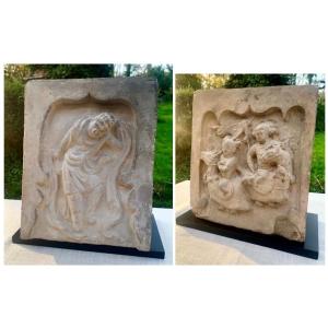 Archaeology China, 2 Song Dynasty (960-1279) Terracotta Tiles Depicting A Dancer &horsemen