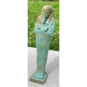 Archaeology, Luminous Egyptian Ushebti Turquoise Blue Ceramic, 21st-26th Dynasties