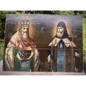 Large Icon,  Late 18th Voronezh School Russia, St Mitrophanes & St Macarius Of Kanev 
