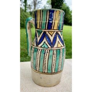 19th Cty Morrocan Folk Art Ceramic Pitcher, Called Ghoraf