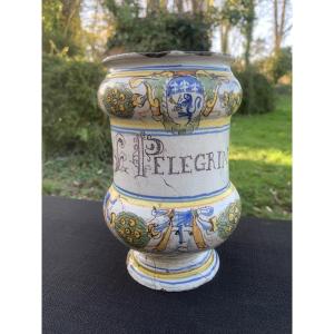 17th Cty Savona Majolica Albarello With Coat Of Arms