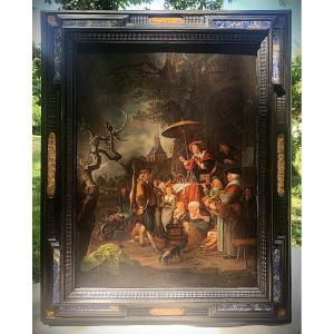 Dutch Oil Painting On Panel 'the Charlatan' 1652 After Gerrit Dou