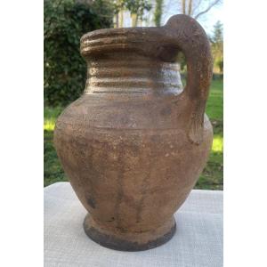Glazed Earthenware Jug With Handle; Flanders Or Netherlands? Late 16 To Early 17th Cty