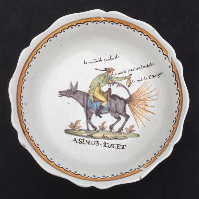 1804 Nevers Ceramic Cup, Gentleman Riding Upside Down 1 Donkey Who... Farts!