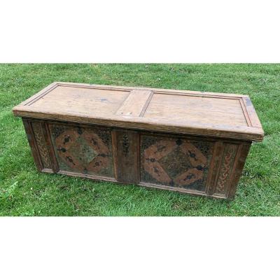 XVI XVIIth Cty Large Austrian ? Painted Chest Geometric Design Original Fittings