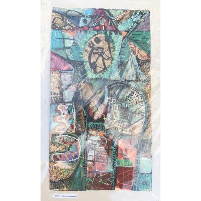 Mixed Art Work(collage /paintng) Kees Okx, Harlem School, Pb XXth