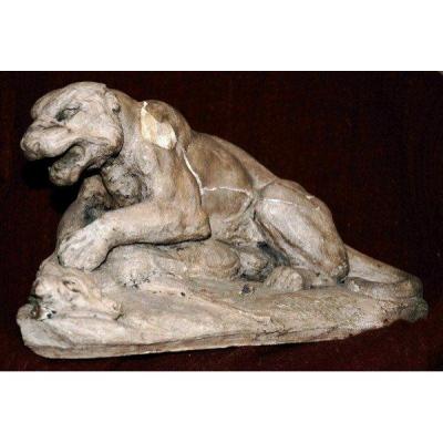 Lioness Terracotta Sculpture Matrix Vidal "the Blind" 1864? ...