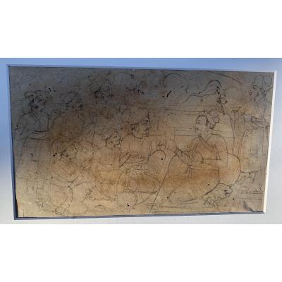 XIXth Indian Drawing "the Teaching"