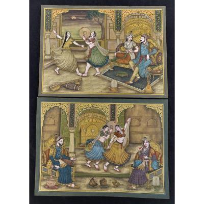 Collection Of 8 Hand Painted & Gold Mughal Miniatures