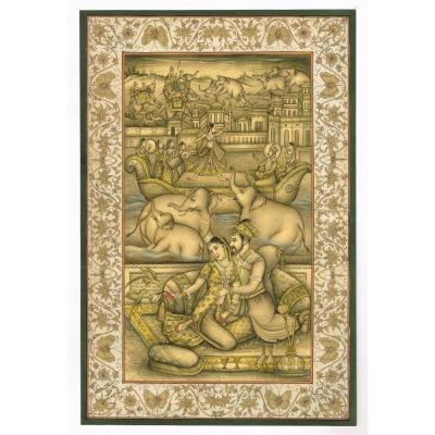 Collection 4 Indian Mughal Hand Painted And Gold Miniatures